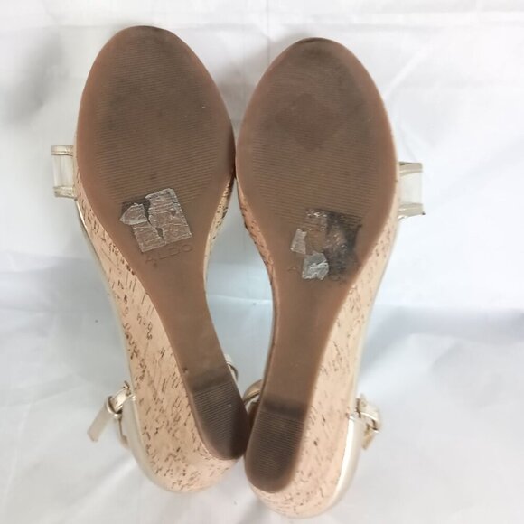 Aldo Gold Platform Wedge Sandals Women’s Size 8.5 Ankle Strap Open Toe Shoes - Picture 7 of 9